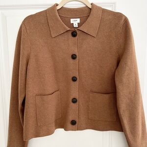 J. Crew Heathered Camel Tan Brown Polo Cardigan Sweater - Button-Up With Collar